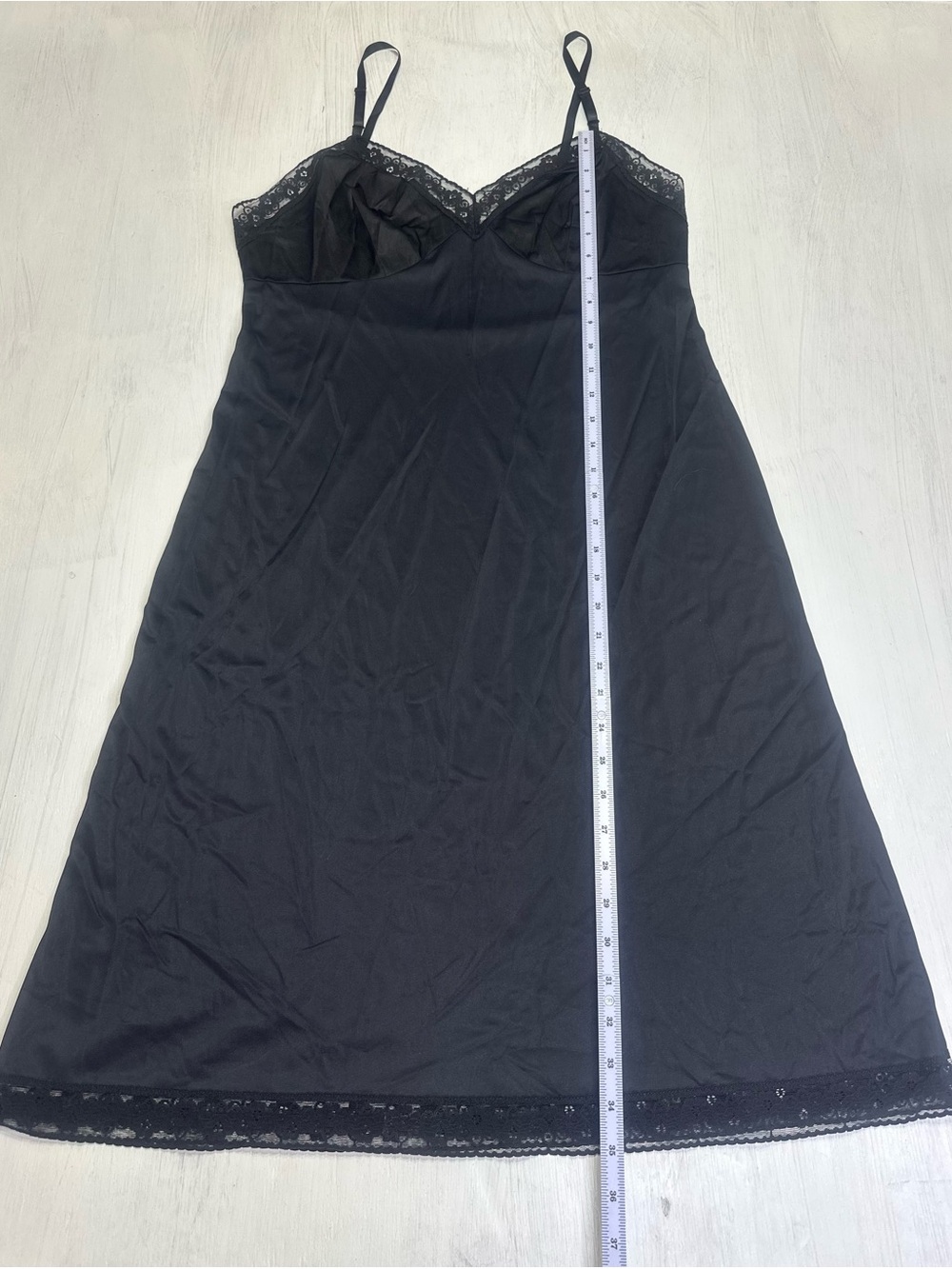 Vintage Vanity Fair Black Nylon Lace Slip Dress 90s Lingerie Size 38 USA - Picture 6 of 8